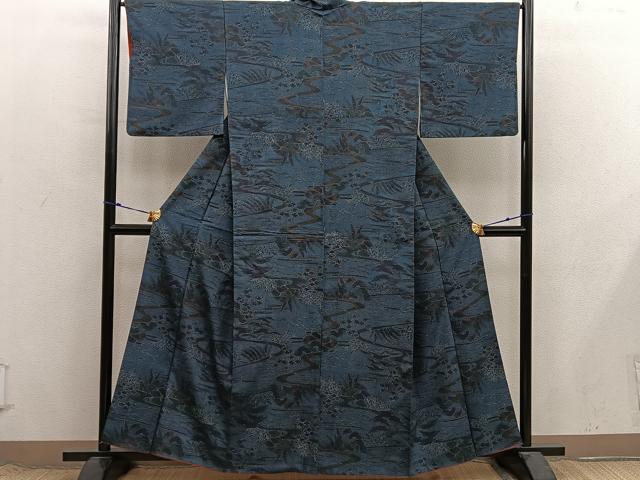 平和屋着物■本場染大島紬 芝草梅花文 正絹 逸品 BAAX8671mz