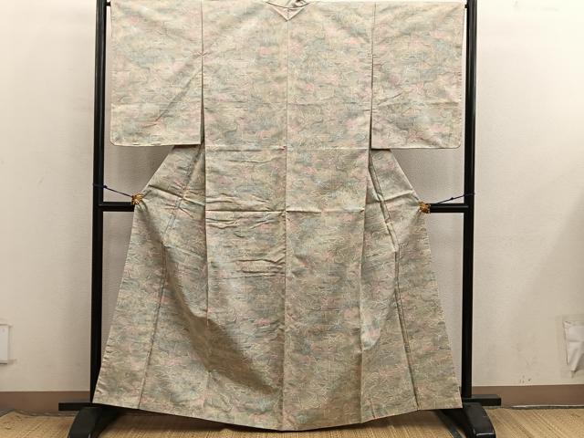 平和屋着物■上質な紬 草花文 正絹 逸品 BAAX8681mz