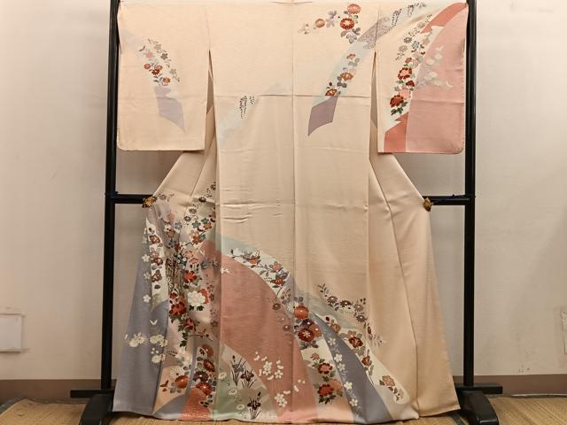 平和屋着物●訪問着 駒刺繍 御所車花文 金彩 高島屋扱い 正絹 逸品 BAAX8687mz