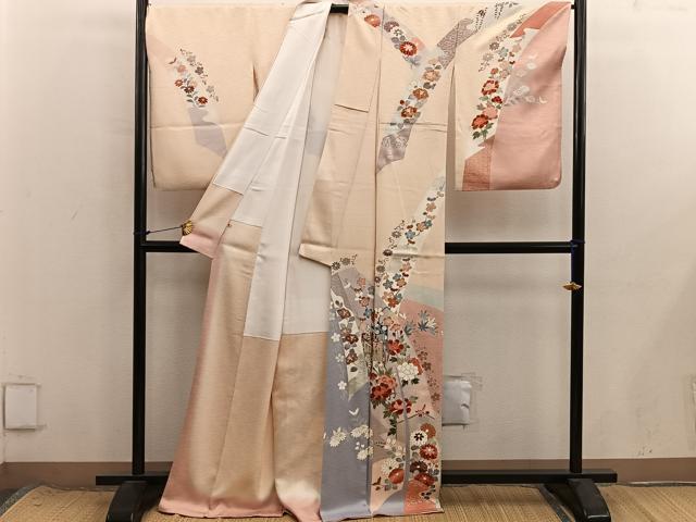 平和屋着物●訪問着 駒刺繍 御所車花文 金彩 高島屋扱い 正絹 逸品 BAAX8687mz
