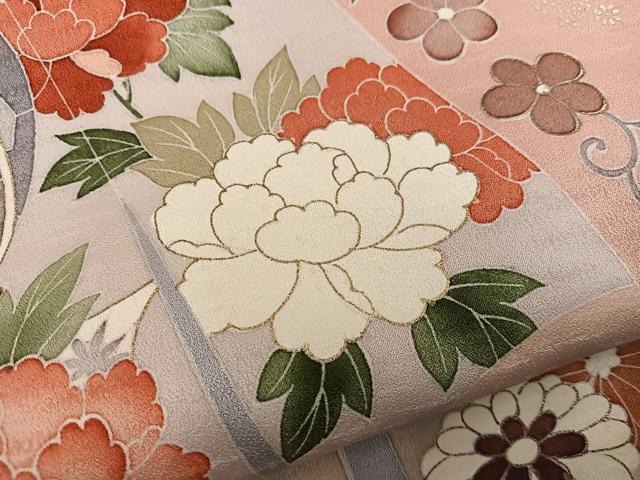 平和屋着物●訪問着 駒刺繍 御所車花文 金彩 高島屋扱い 正絹 逸品 BAAX8687mz