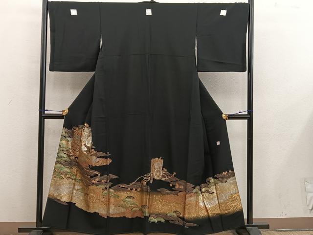 平和屋着物■豪華黒留袖 作家物 御所車松文 金彩 正絹 逸品 BAAX8692mz