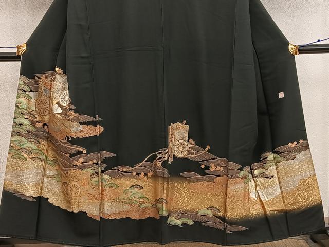 平和屋着物■豪華黒留袖 作家物 御所車松文 金彩 正絹 逸品 BAAX8692mz