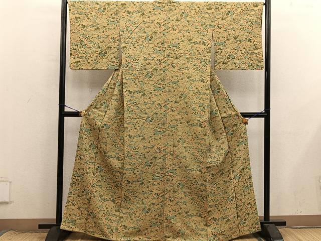 平和屋着物■上質な小紋 花鳥文 お召縮緬 正絹 逸品 BAAX8701mz