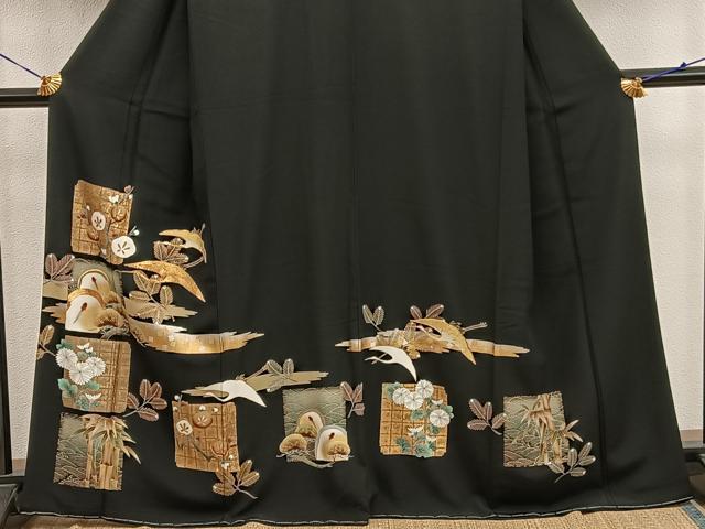 平和屋着物■豪華黒留袖 駒刺繍 飛鶴花文 金彩 健勝苑扱い 正絹 逸品 BAAX8705mz