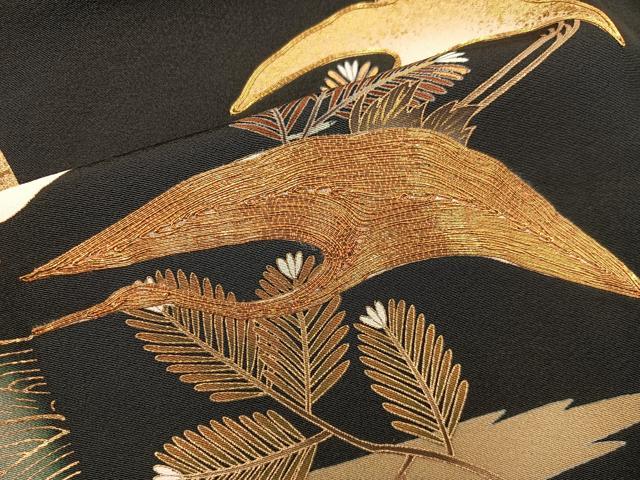 平和屋着物■豪華黒留袖 駒刺繍 飛鶴花文 金彩 健勝苑扱い 正絹 逸品 BAAX8705mz
