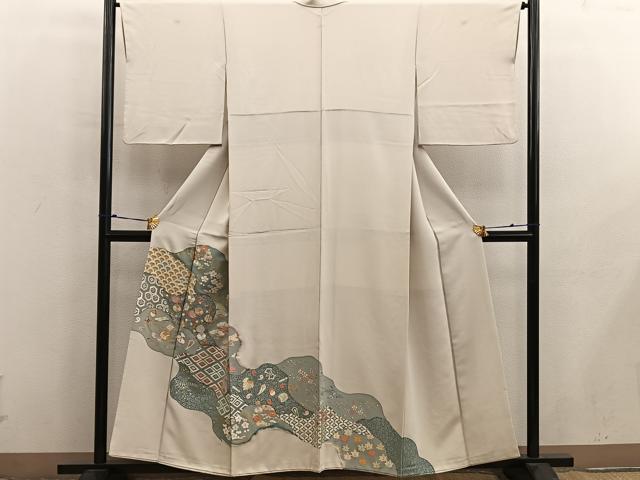 平和屋着物■豪華色留袖 駒刺繍 切嵌 宝尽くし花文 金糸 正絹 逸品 BAAX8714mz