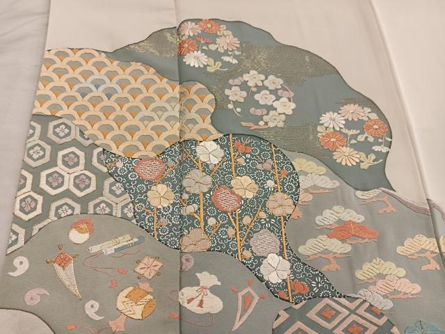 平和屋着物■豪華色留袖 駒刺繍 切嵌 宝尽くし花文 金糸 正絹 逸品 BAAX8714mz