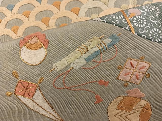 平和屋着物■豪華色留袖 駒刺繍 切嵌 宝尽くし花文 金糸 正絹 逸品 BAAX8714mz