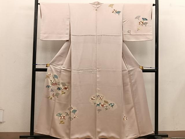平和屋着物■訪問着 駒刺繍 扇面青海波花文 金彩 正絹 逸品 BAAX8744mz