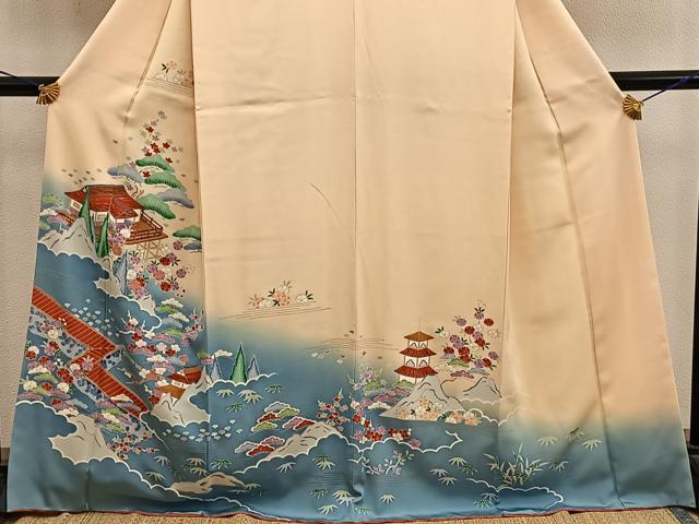 平和屋着物●訪問着 刺繍 風景花文 暈し染め 正絹 逸品 BAAX8768mz