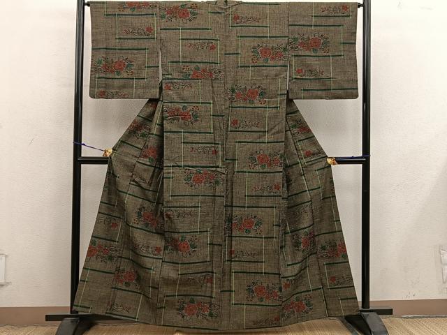 平和屋着物■上質な紬 草花文 正絹 逸品 BAAX8776mz