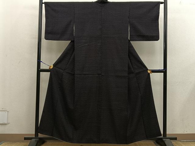 平和屋着物■上質な紬 絣文様 黒地 正絹 逸品 BAAX8780mz