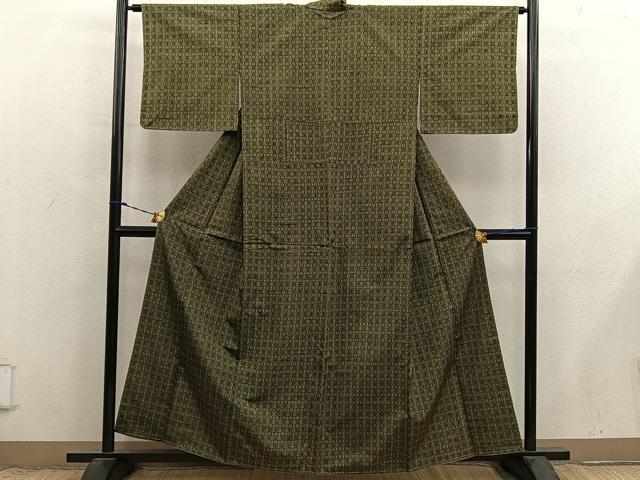 平和屋着物■上質な紬 幾何学文様 正絹 逸品 未使用 BAAX8785mz