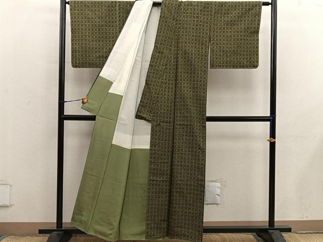 平和屋着物■上質な紬 幾何学文様 正絹 逸品 未使用 BAAX8785mz