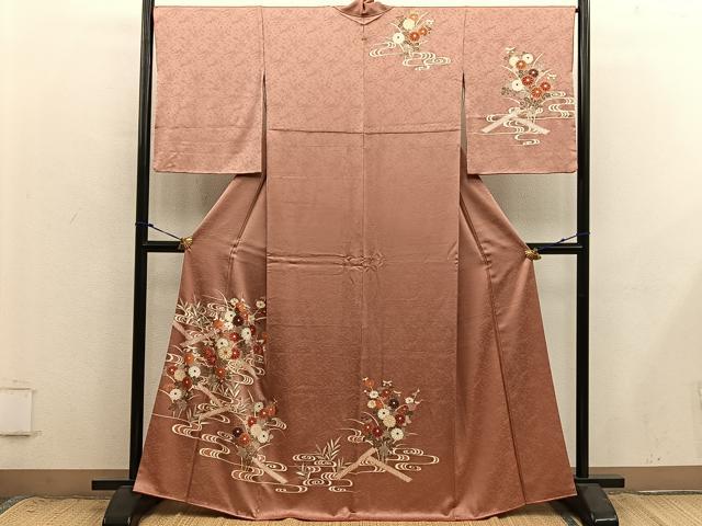 平和屋着物●訪問着 駒刺繍 流水菊花文 金彩 正絹 逸品 BAAX8805mz