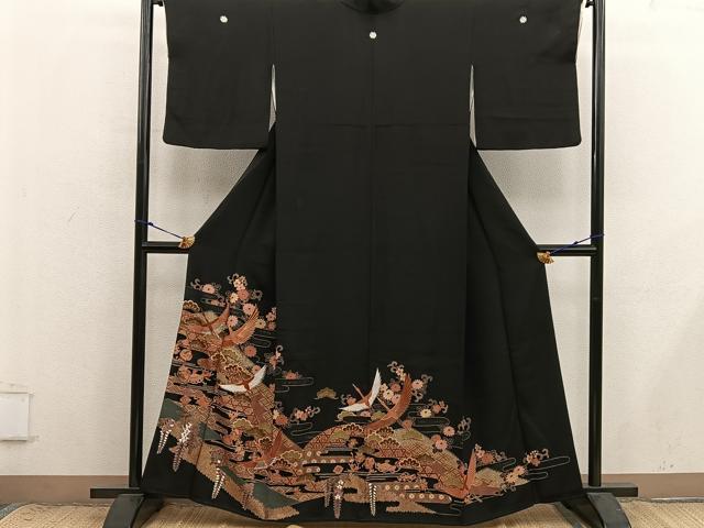 平和屋着物■豪華黒留袖 駒刺繍 宝尽くし飛鶴花文 金彩 正絹 逸品 BAAX8811mz