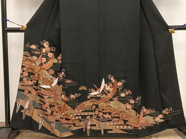 平和屋着物■豪華黒留袖 駒刺繍 宝尽くし飛鶴花文 金彩 正絹 逸品 BAAX8811mz