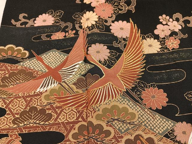 平和屋着物■豪華黒留袖 駒刺繍 宝尽くし飛鶴花文 金彩 正絹 逸品 BAAX8811mz