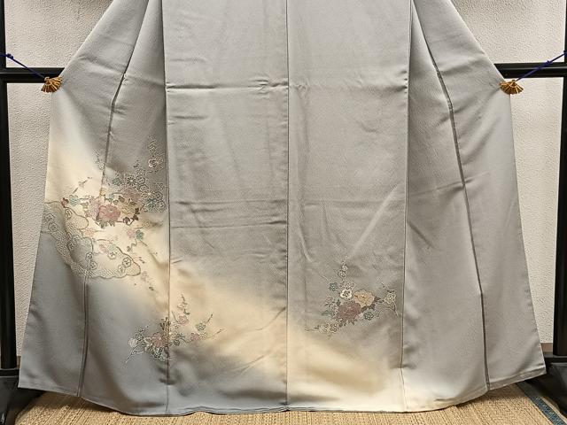 平和屋着物●訪問着 総刺繍 スワトウ刺繍 地紙重ね牡丹花文 暈し染め 正絹 逸品 BAAX8815mz