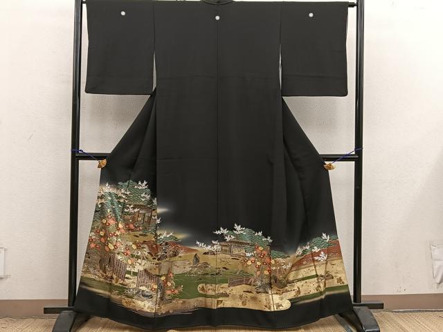 平和屋着物■豪華黒留袖 風景花文 暈し染め 金彩 正絹 逸品 BAAX8818mz