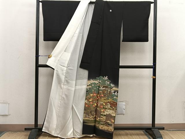平和屋着物■豪華黒留袖 風景花文 暈し染め 金彩 正絹 逸品 BAAX8818mz