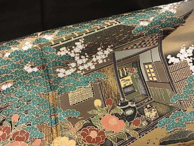 平和屋着物■豪華黒留袖 風景花文 暈し染め 金彩 正絹 逸品 BAAX8818mz