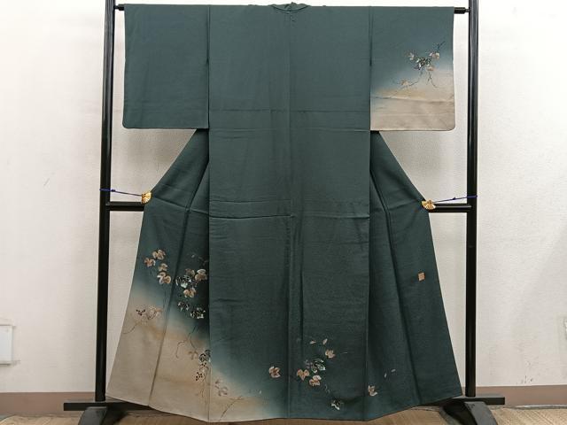 平和屋着物●和紙染染色作家・植村彩弘 訪問着 葡萄蔦の葉文 暈し染め 金彩 やまと誂製 正絹 逸品 BAAX8826mz