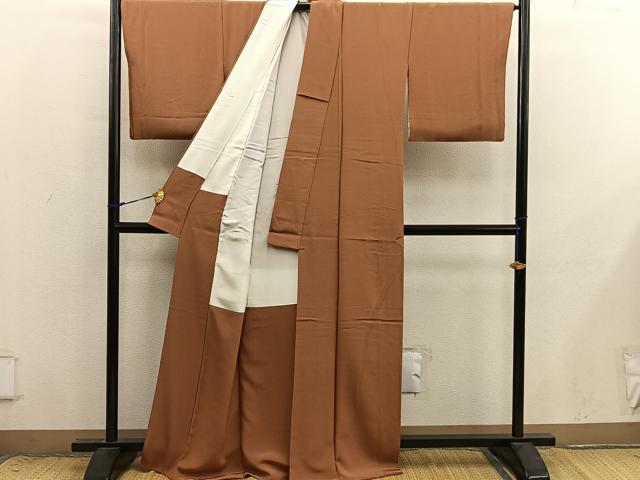 平和屋着物●上質な色無地 土色 正絹 逸品 BAAX8827mz