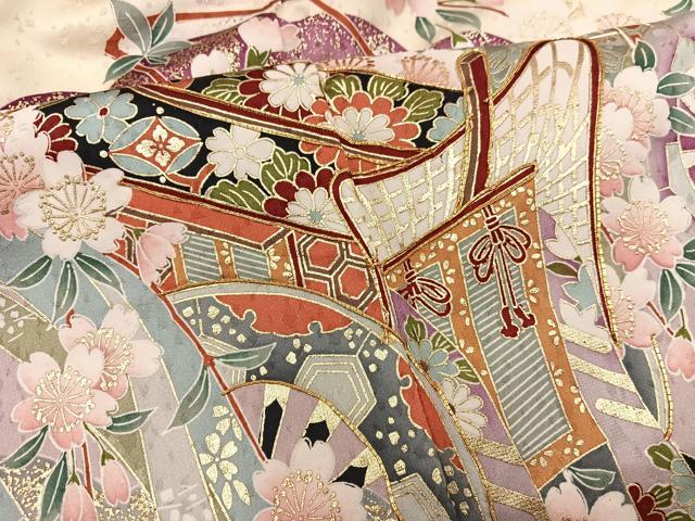 平和屋着物●訪問着 駒刺繍 御所車花文 金彩 正絹 逸品 BAAX8844mz