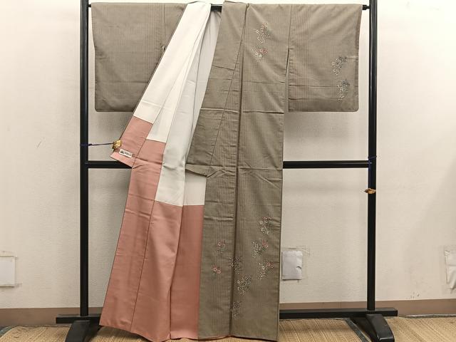 平和屋着物●訪問着 紬地 枝花文 やまと誂製 正絹 逸品 BAAX8864mz