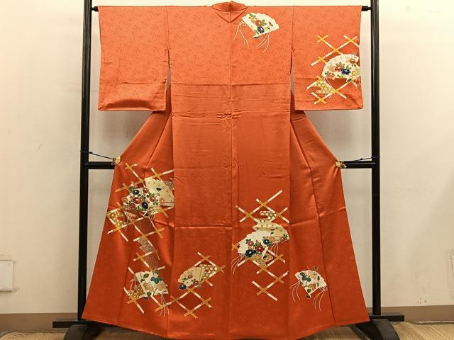 平和屋着物■訪問着 刺繍 檜扇菊花文 金彩 鈴乃屋扱い 正絹 逸品 BAAX8876mz