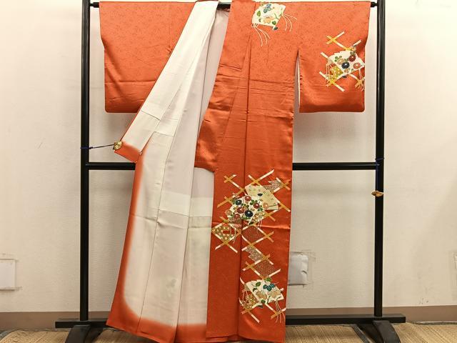 平和屋着物■訪問着 刺繍 檜扇菊花文 金彩 鈴乃屋扱い 正絹 逸品 BAAX8876mz