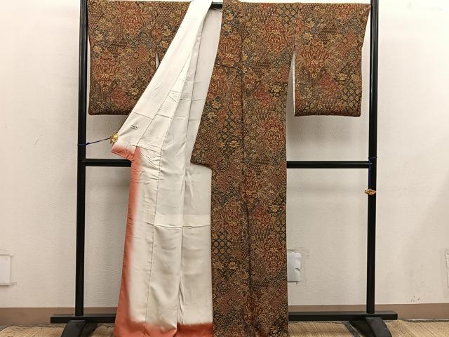 平和屋着物●二代目更甚 江戸更紗 小紋 鳳凰花文 鬼しぼ縮緬 正絹 逸品 BAAX8878mz