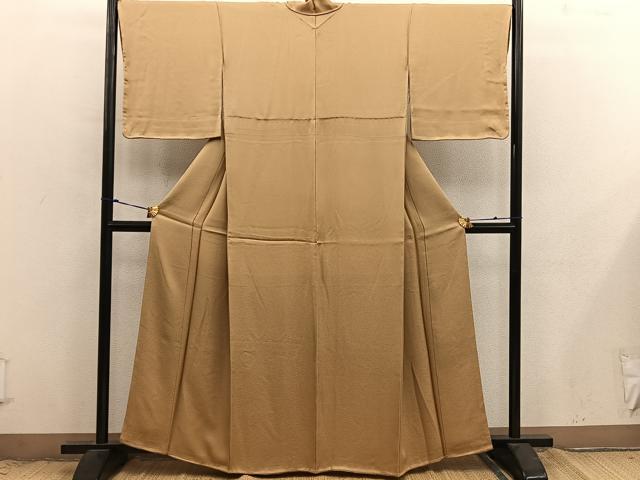 平和屋着物●上質な色無地 霞地紋 黄枯茶色 正絹 逸品 未使用 BAAX8880mz