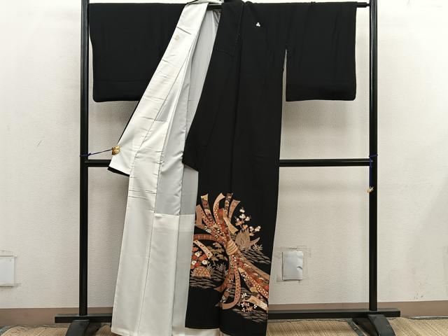 平和屋着物■豪華黒留袖 束ね熨斗菊花文 金彩 正絹 逸品 BAAX8886mz