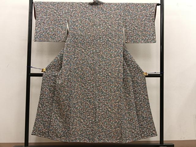 平和屋着物■上質な小紋 草花文 鬼しぼ縮緬 正絹 逸品 BAAX8894mz
