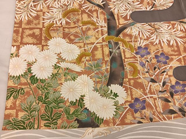 平和屋着物■豪華色留袖 駒刺繍 枝菊花文 金彩 正絹 逸品 未使用 BAAX8898mz