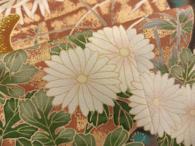 平和屋着物■豪華色留袖 駒刺繍 枝菊花文 金彩 正絹 逸品 未使用 BAAX8898mz
