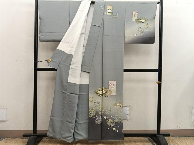 平和屋着物●訪問着 地紙椿花文 暈し染め 金彩 正絹 逸品 BAAX8901mz