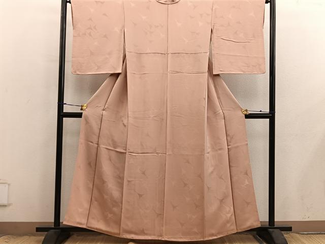 平和屋着物■上質な色無地 飛鶴地紋 薄香色 正絹 逸品 BAAX8902mz