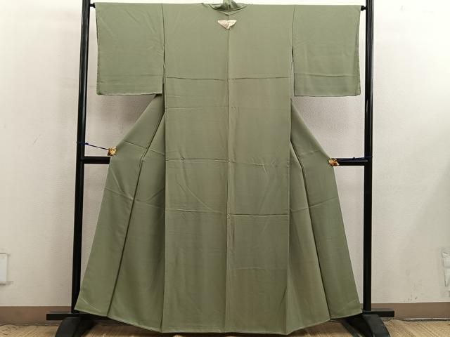 平和屋着物■上質な色無地 よろけ縞地紋 油色 正絹 逸品 BAAX8908mz