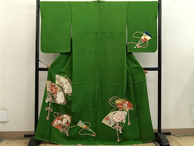 平和屋着物▽男性　訪問着　単衣　立波扇面文　金彩　洗える着物　AABH5608jh 平和屋着物□訪問着 扇面牡丹花文 金彩 正絹 逸品 BAAX8911mz