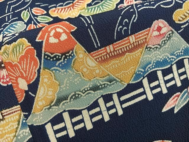 平和屋着物■上質な小紋 型染め 風景花文 鬼しぼ縮緬 正絹 逸品 未使用 BAAX8913mz