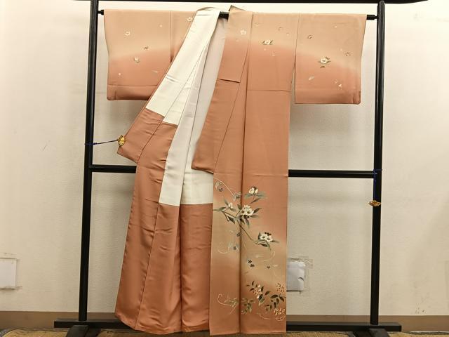 平和屋着物●訪問着 枝花文 暈し染め 正絹 逸品 BAAX8916mz