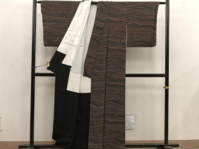 平和屋着物■上質な小紋 幾何学文様 黒地 正絹 逸品 BAAX8931mz