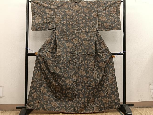 平和屋着物■上質な紬 枝花文 正絹 逸品 BAAX8937mz