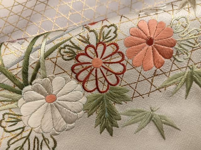 平和屋着物●訪問着 総刺繍 菊花文 暈し染め 金彩 正絹 逸品 BAAX8951mz