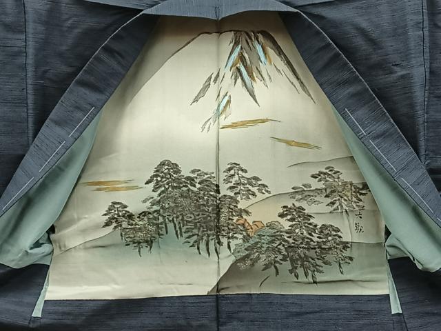 平和屋着物■男性 紬 アンサンブル 網代織 黒緑色 正絹 逸品 未使用 BAAX8953mz