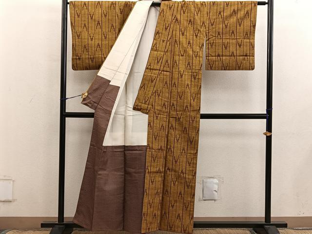 平和屋着物■上質な紬 幾何学間道 正絹 逸品 BAAX8963mz